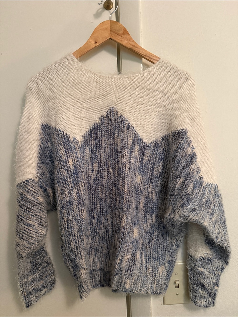 Freeway Blue & White Fuzzy Marled Crewneck Sweater